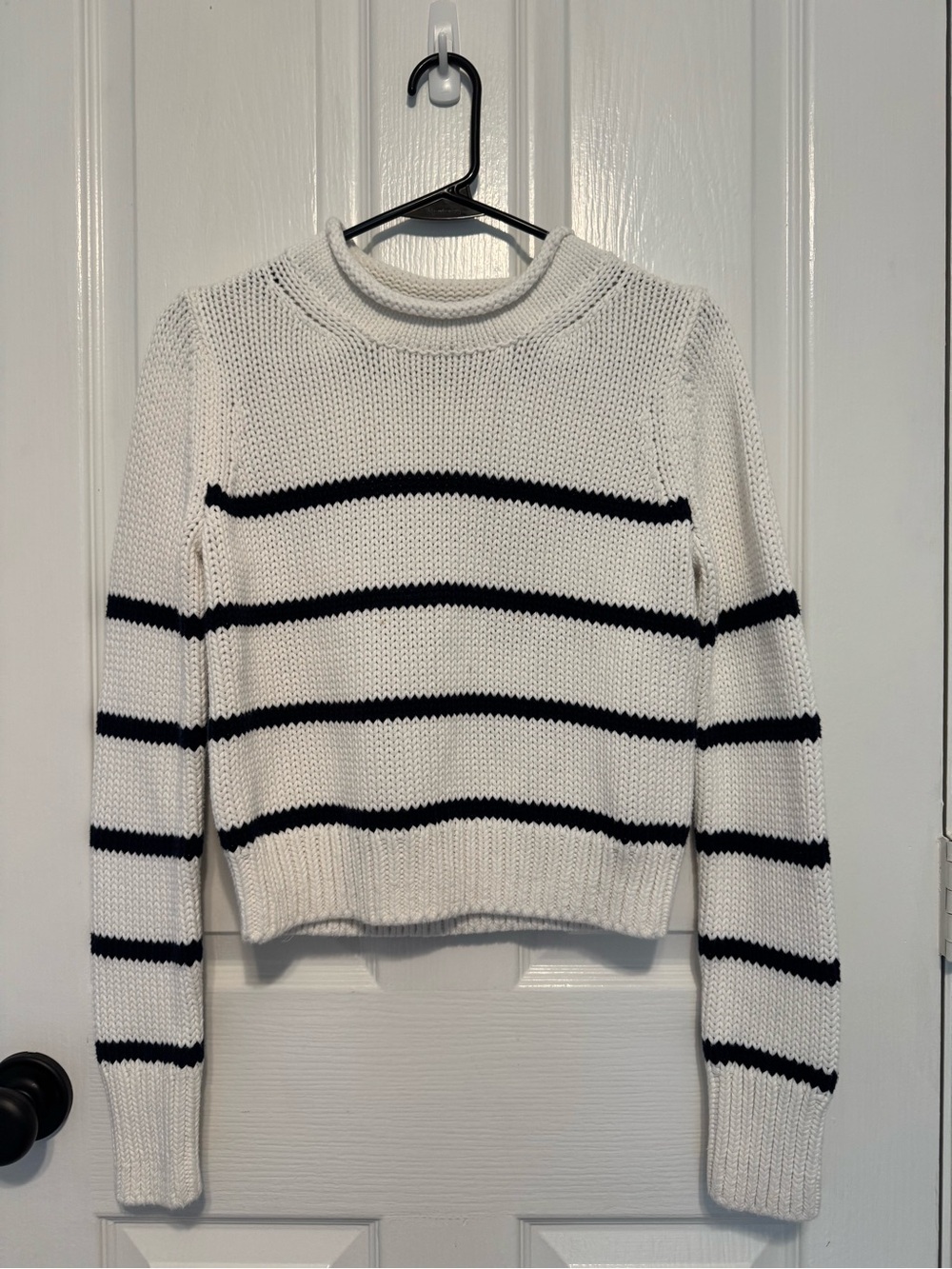 La Ligne Striped Cotton Knit Sweater XS Cream Black Cropped